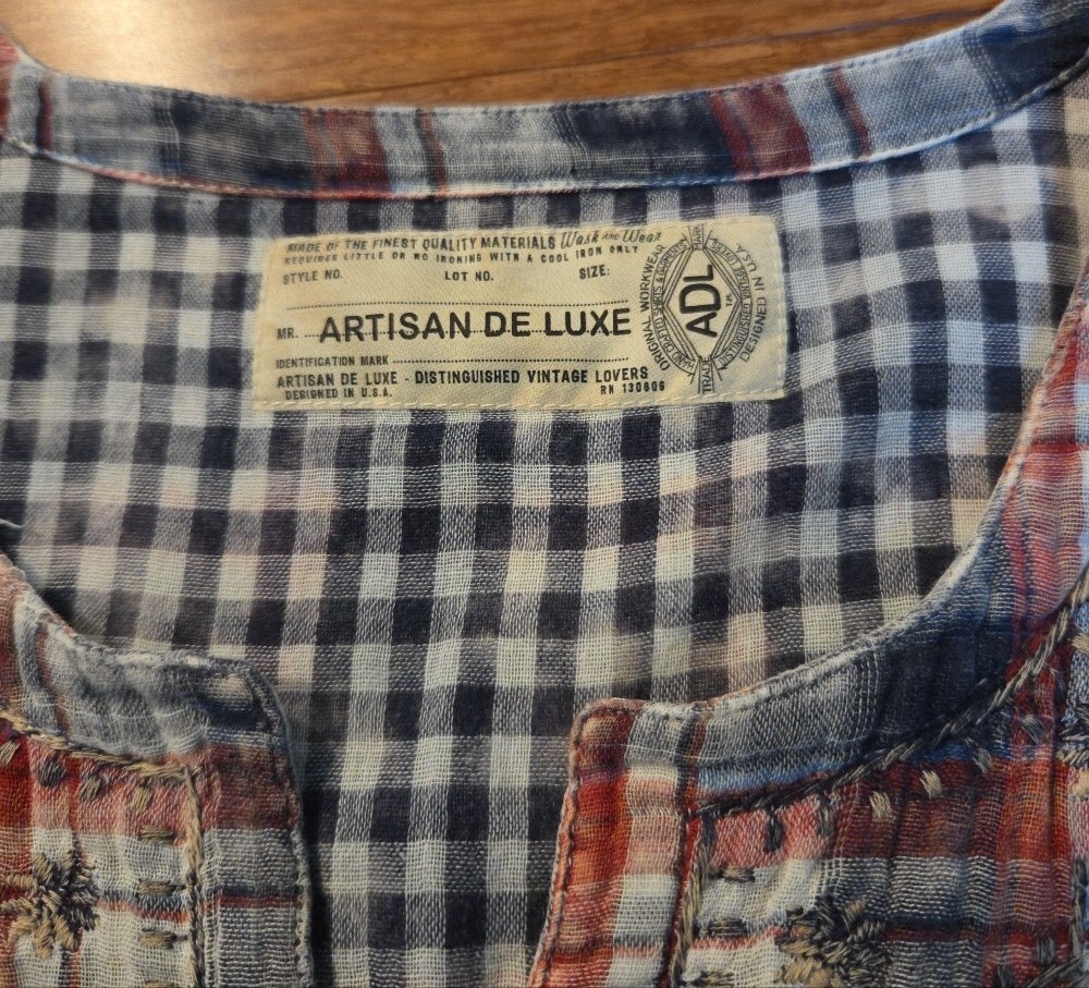 Artisan De Luxe Double Layer Embroidered Plaid Boho Blouse Size L Very Good Cond - Picture 3 of 8